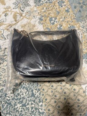 Michael Kors Black Leather Crescent Shoulder Bag with Gold Logo